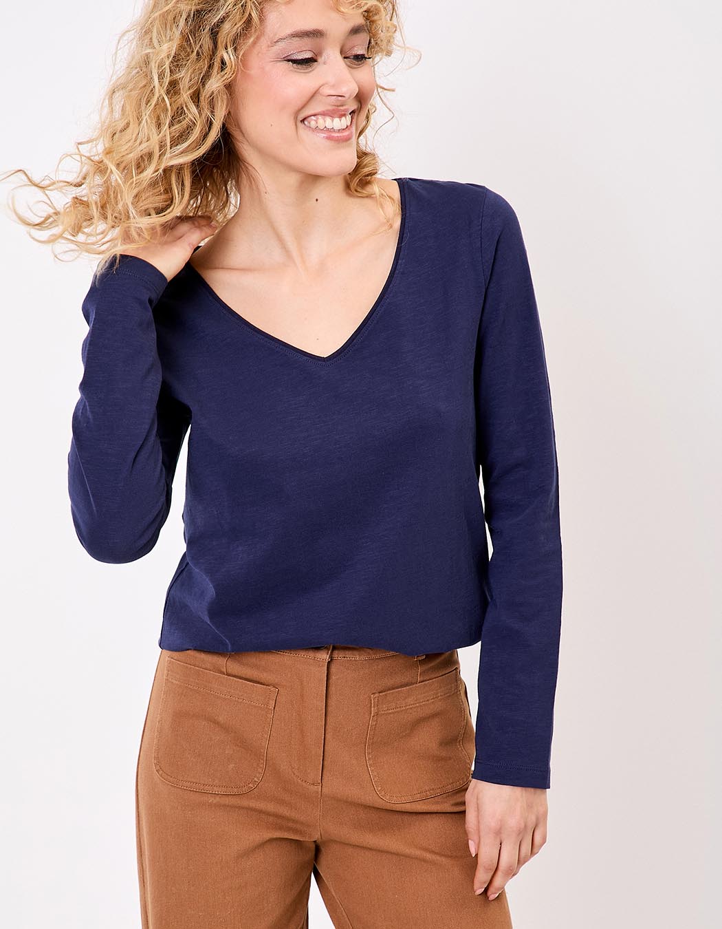 T-shirt uni coton bio col v imprimé La Fiancée