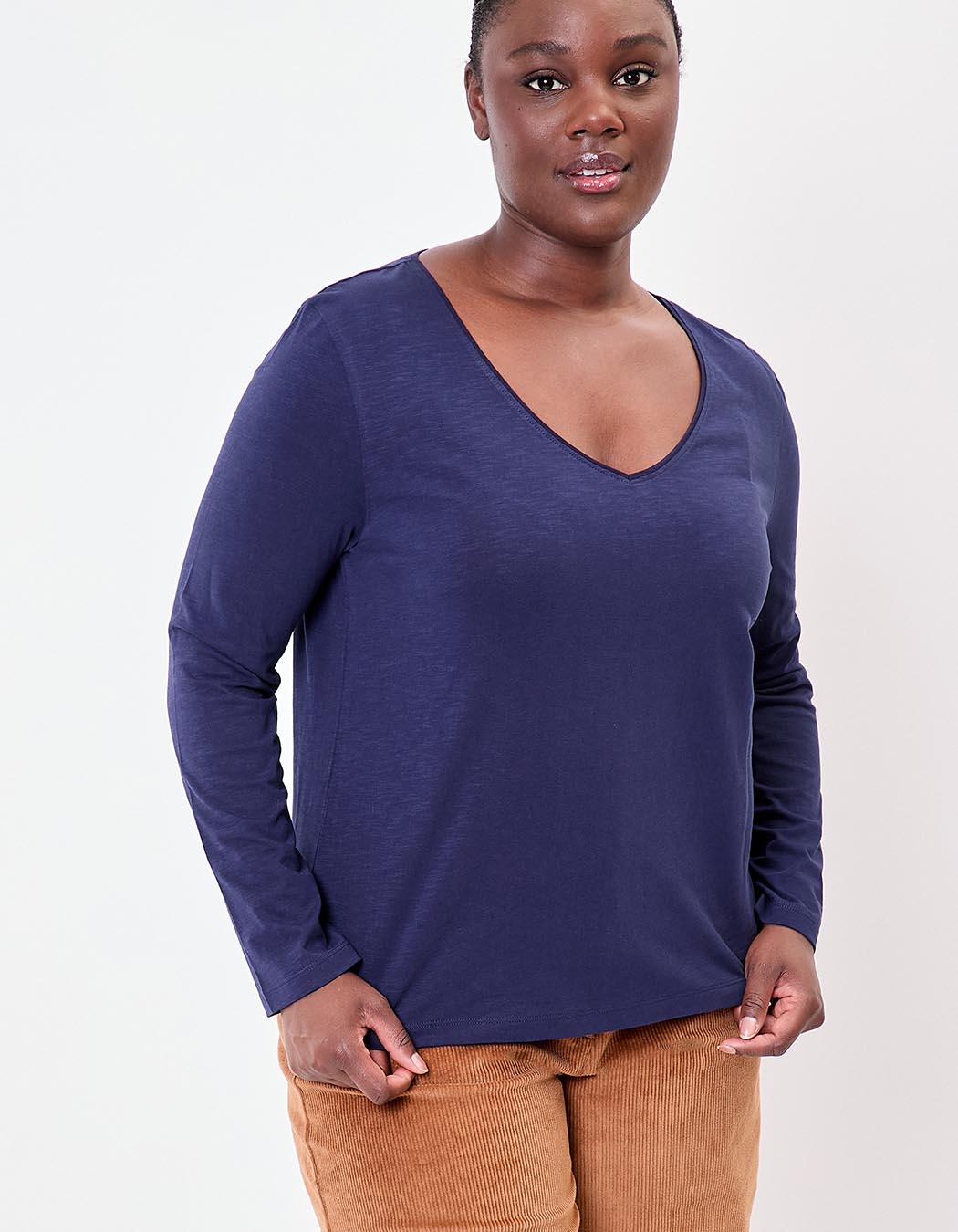 T-shirt uni coton bio col v imprimé La Fiancée