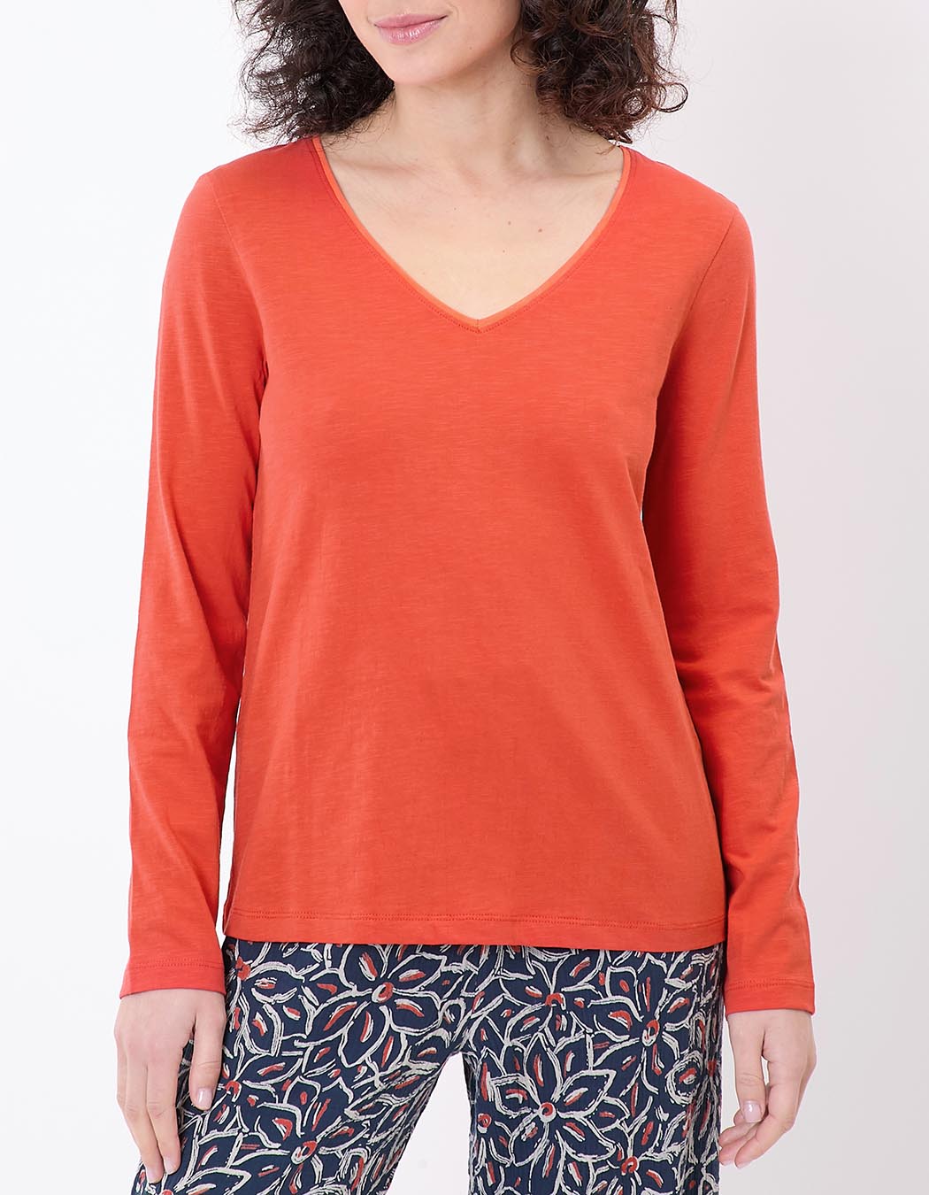 T-shirt uni coton bio col v imprimé La Fiancée