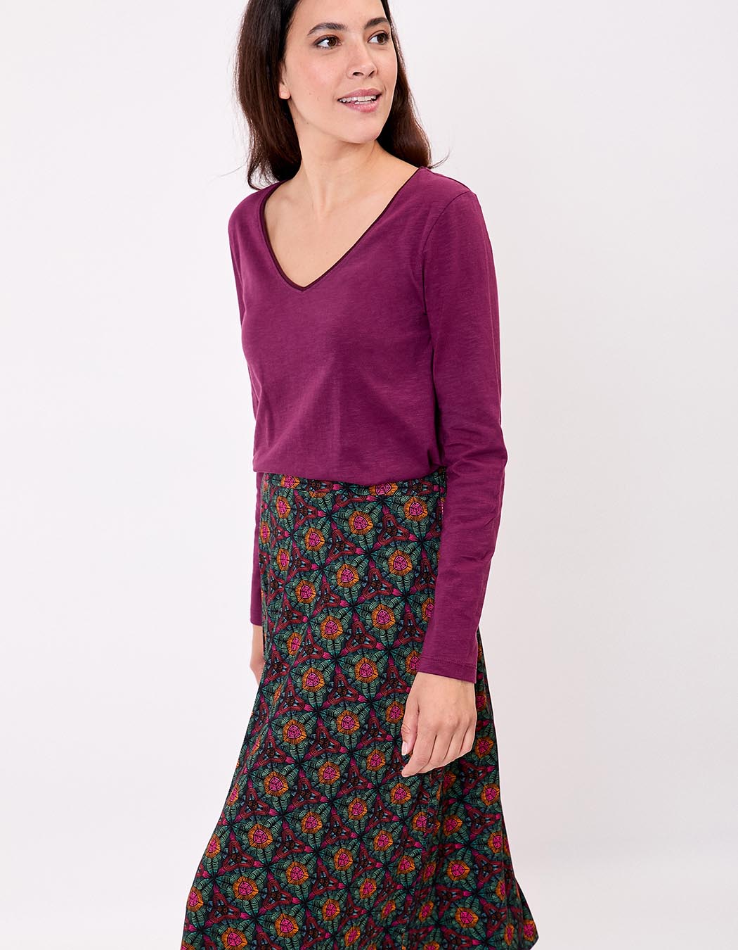 T-shirt uni coton bio col v imprimé La Fiancée