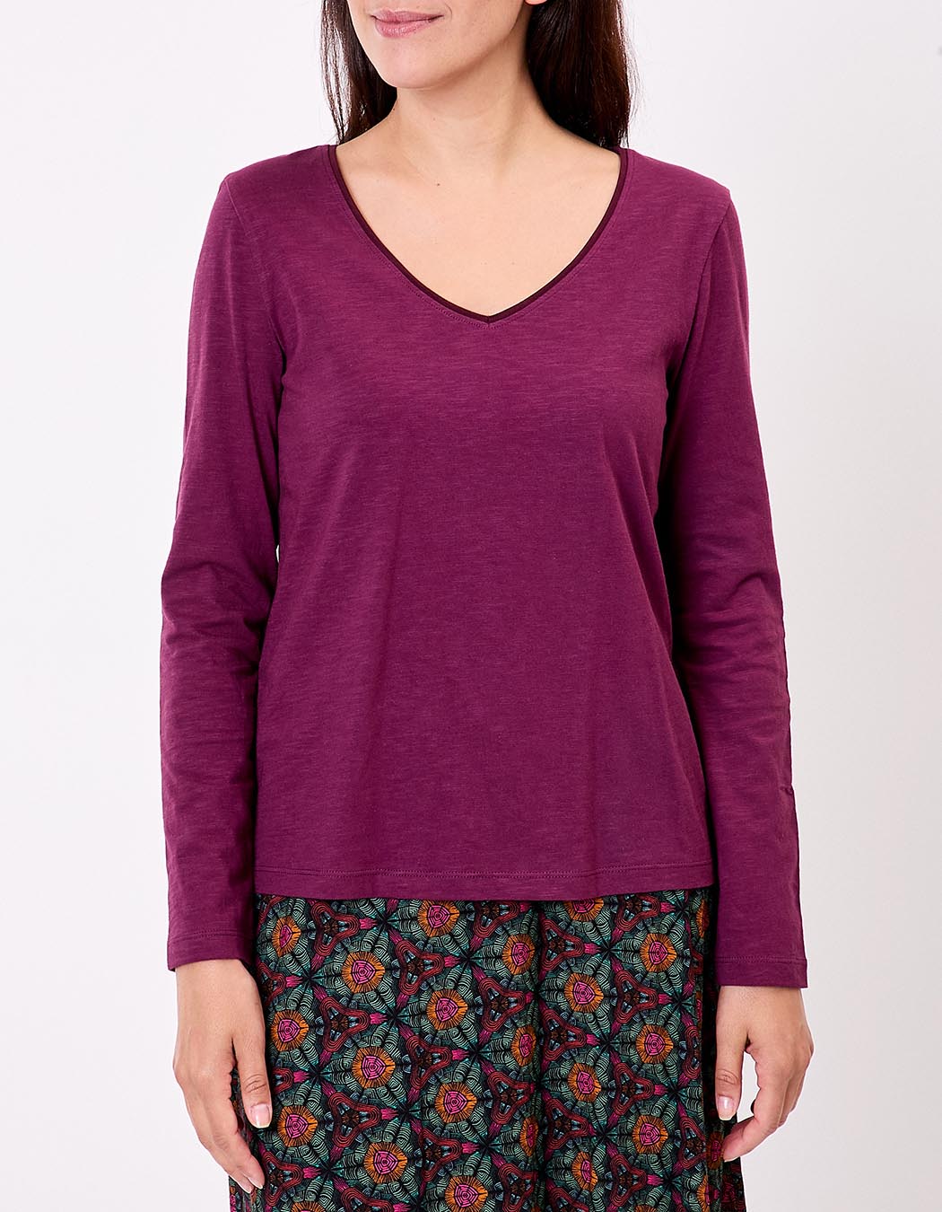T-shirt uni coton bio col v imprimé La Fiancée