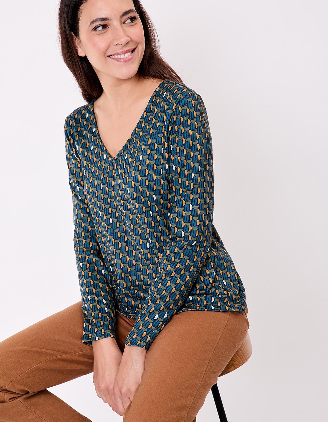 T-shirt fluide col V maille imprim&eacute; La Fianc&eacute;e