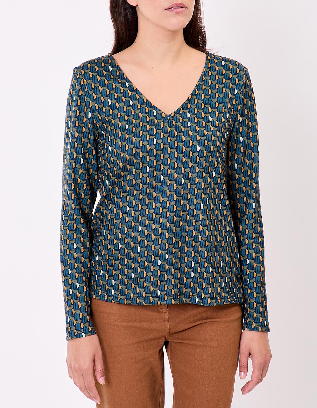T-shirt fluide col V maille imprim&eacute; La Fianc&eacute;e