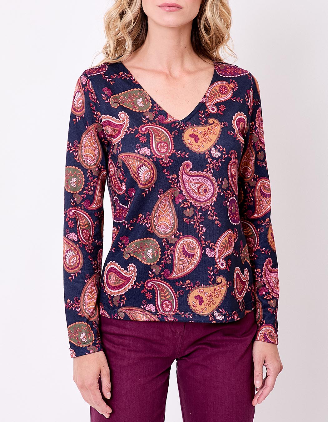 T-shirt fluide col V maille imprimé La Fiancée