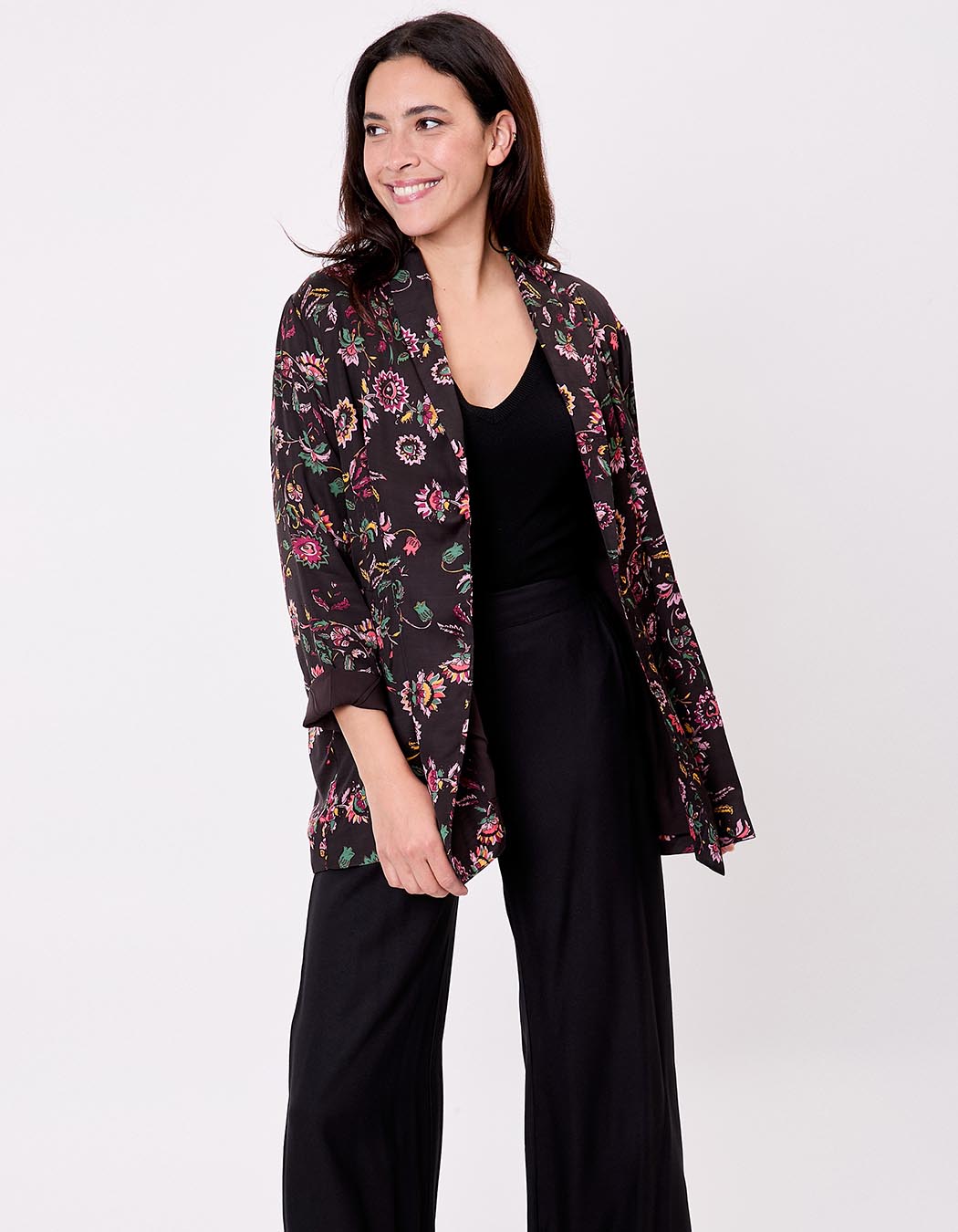 Veste kimono fluide satinée imprimé La Fiancée