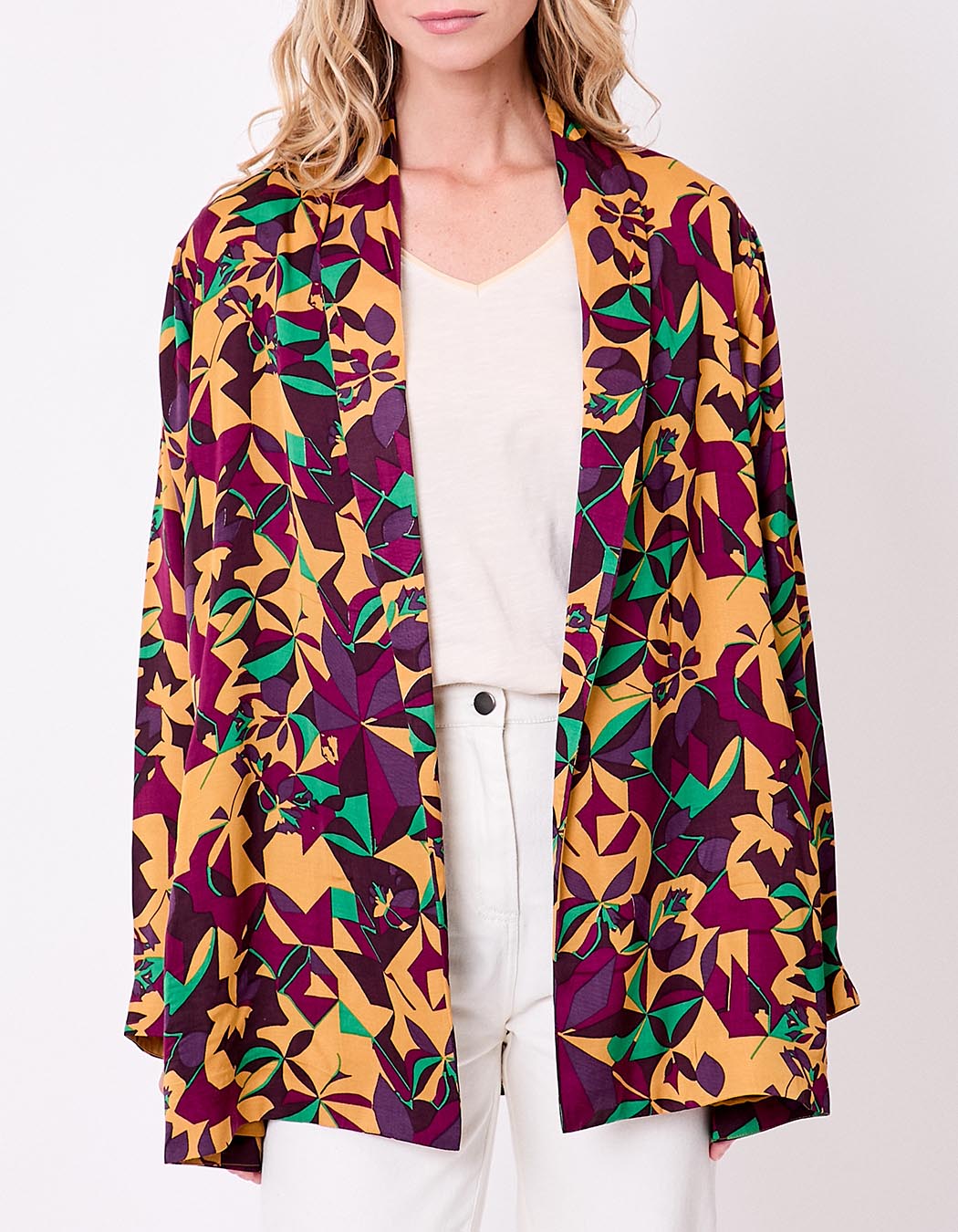 Veste kimono fluide satinée imprimé La Fiancée