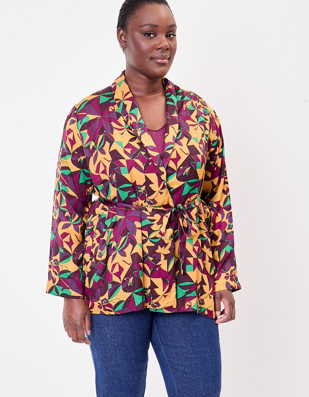 Veste kimono fluide satinée imprimé La Fiancée