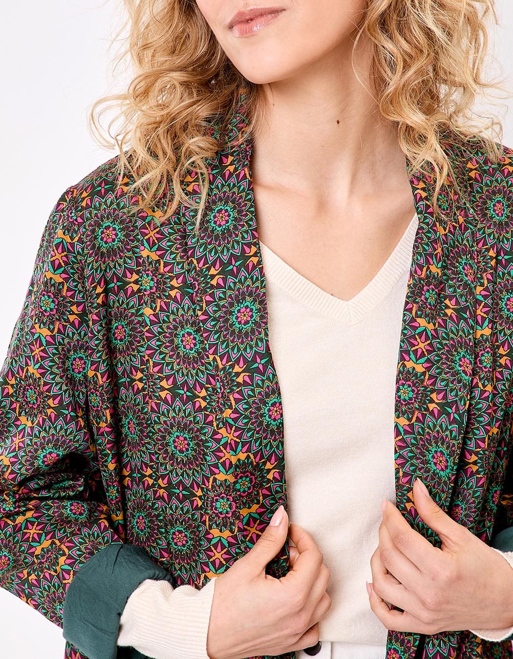 Veste kimono fluide satinée imprimé La Fiancée