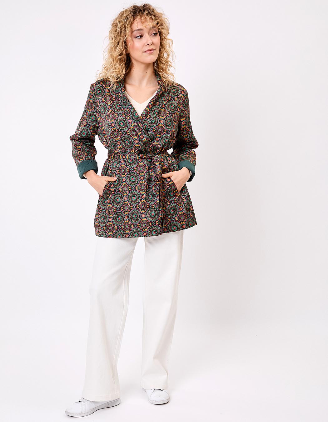 Veste kimono fluide satinée imprimé La Fiancée