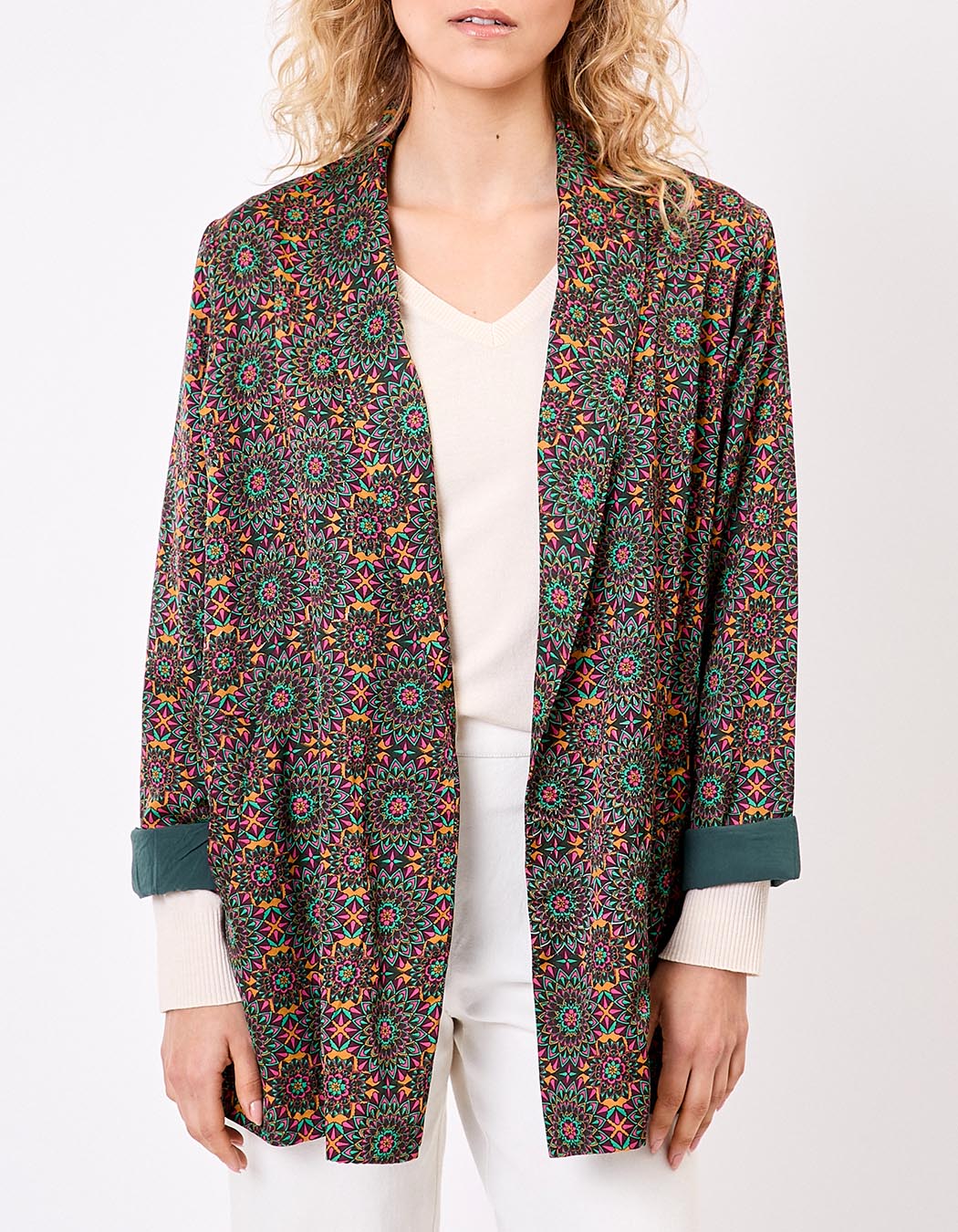 Veste kimono fluide satinée imprimé La Fiancée