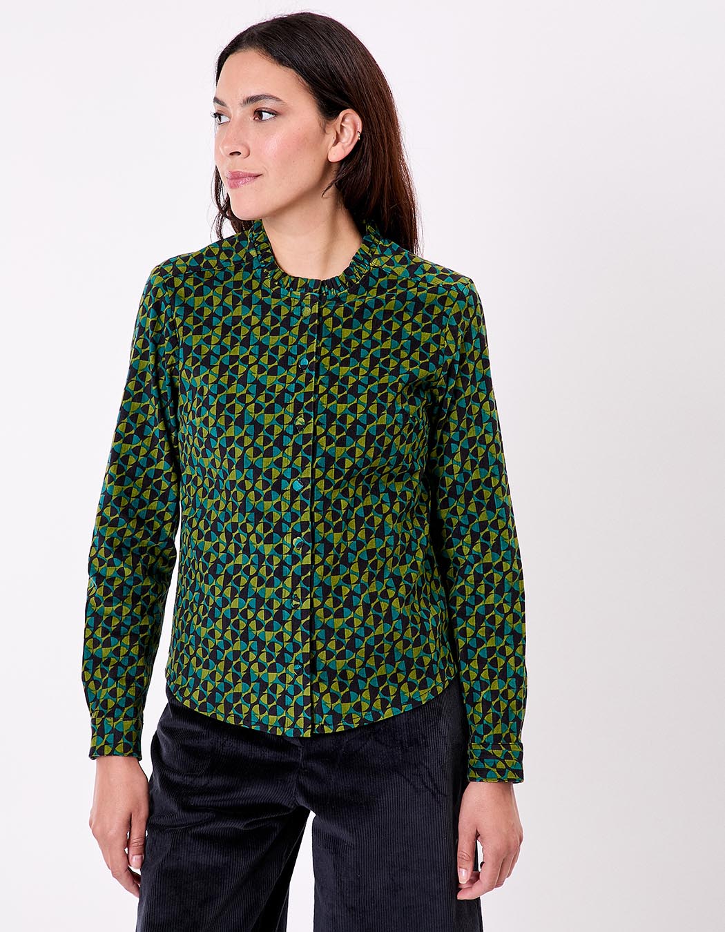 Chemise velours côtelé col rond imprimé Princesse Nomade