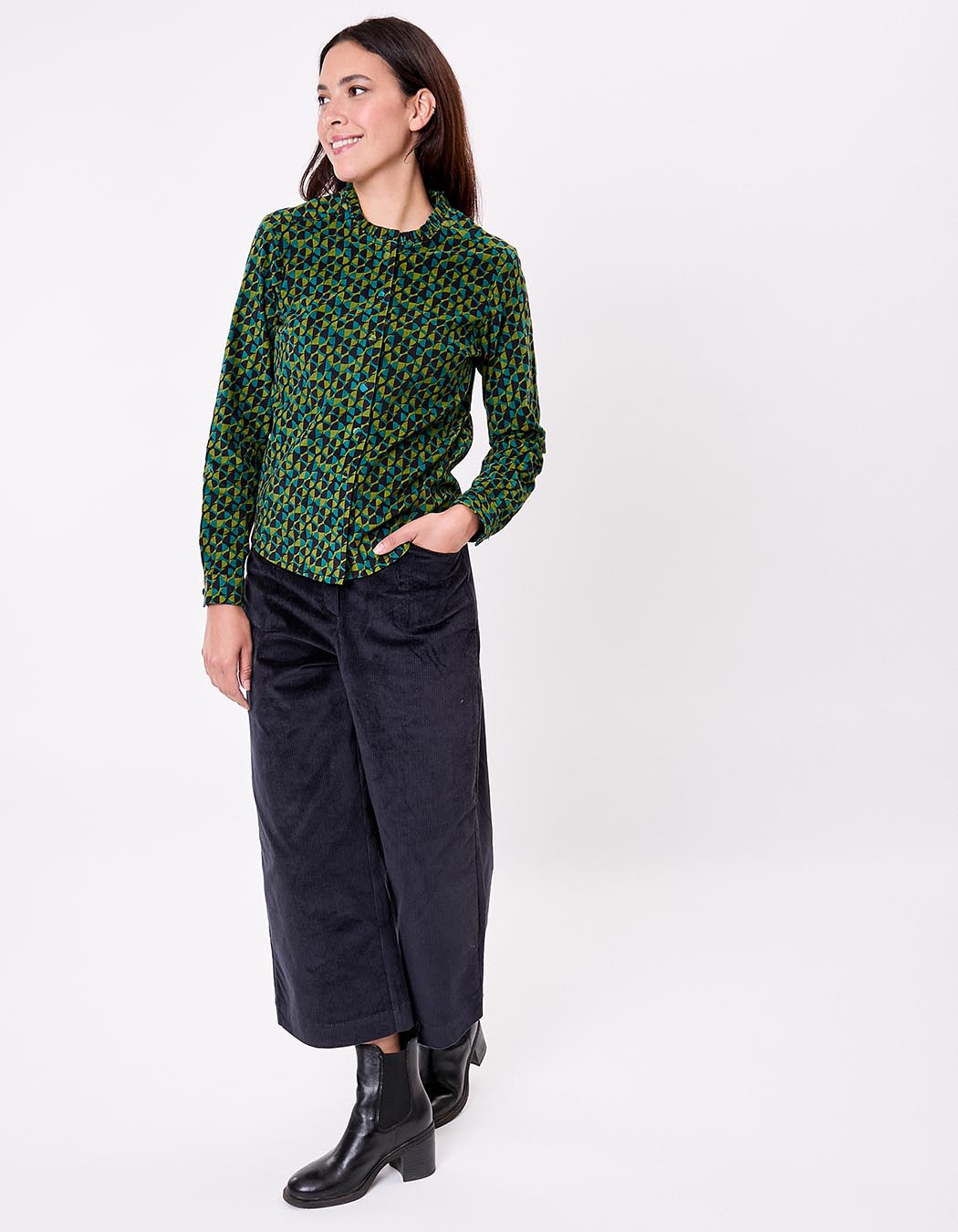 Chemise velours côtelé col rond imprimé Princesse Nomade