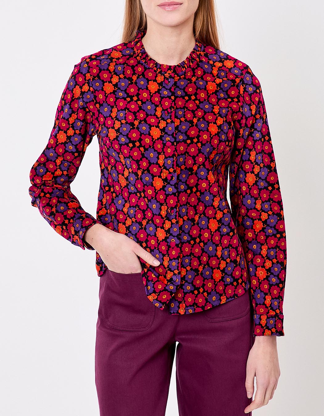 Chemise velours c&ocirc;tel&eacute; col rond imprim&eacute; Princesse Nomade