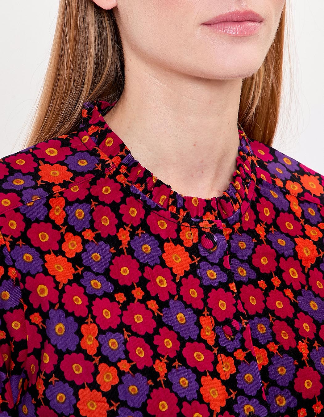 Chemise velours c&ocirc;tel&eacute; col rond imprim&eacute; Princesse Nomade