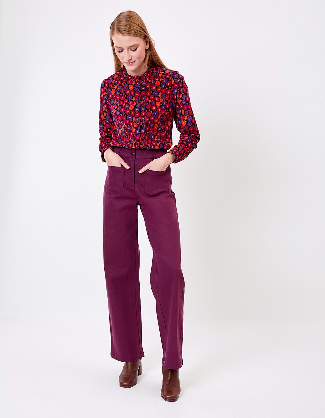 Chemise velours c&ocirc;tel&eacute; col rond imprim&eacute; Princesse Nomade