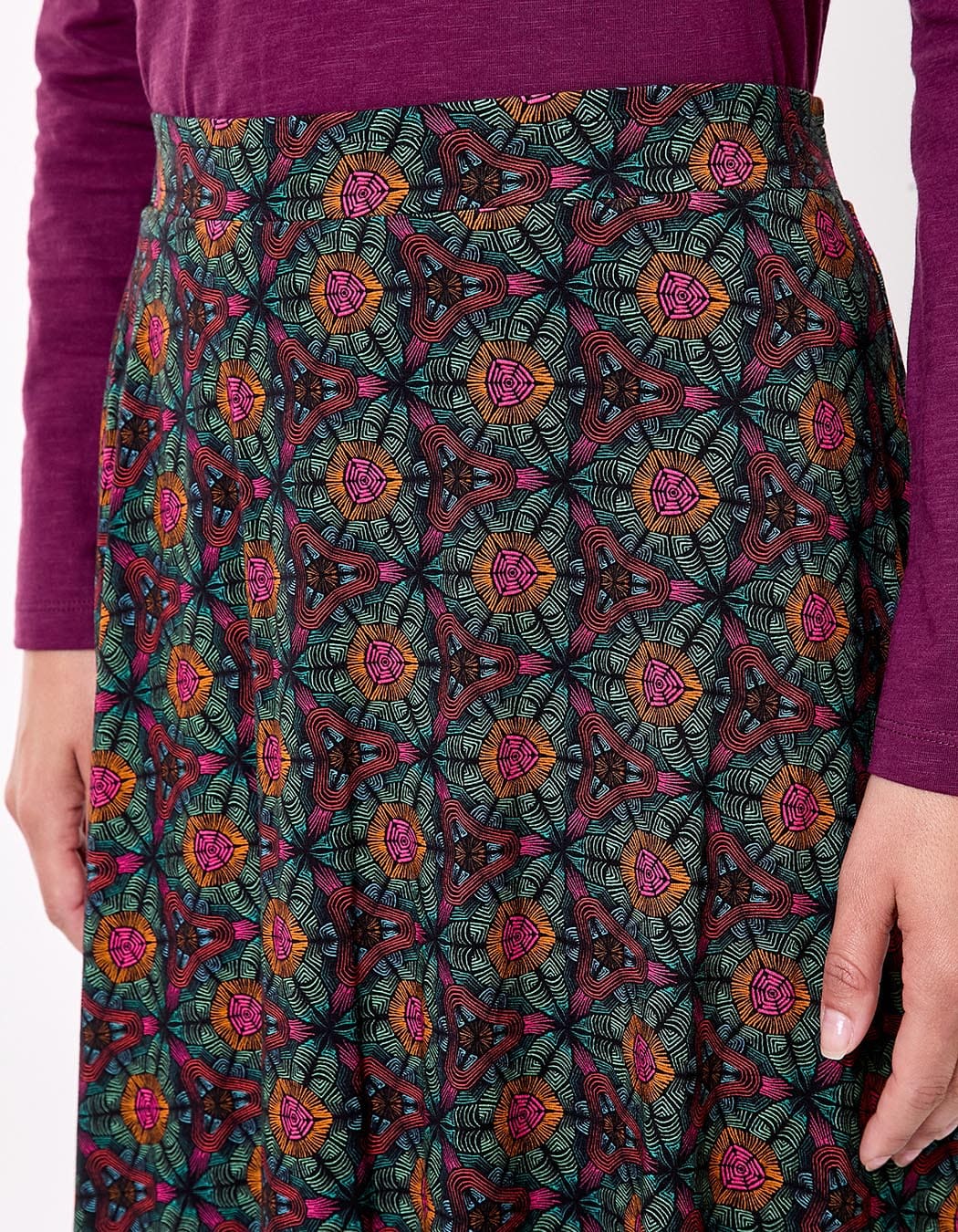 Jupe midi maille fluide évasée imprimé Princesse Nomade