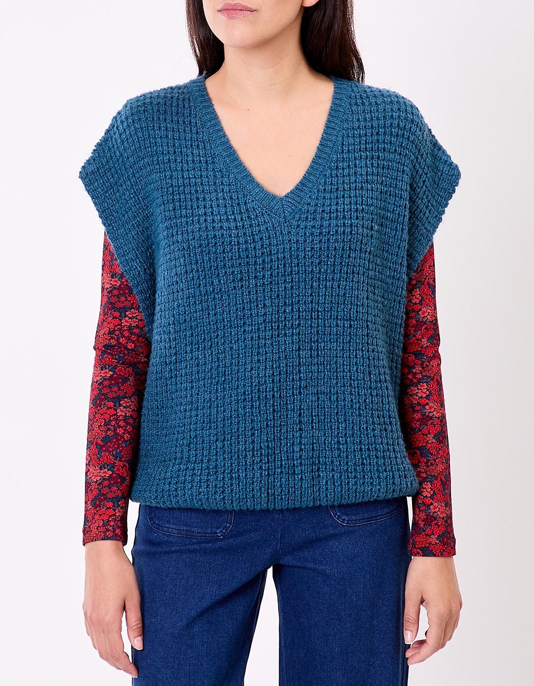 Pull sans manches maille fantaisie imprimé Princesse Nomade