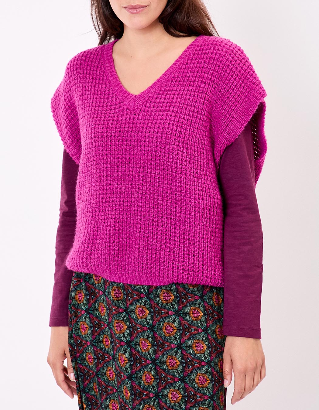 Pull sans manches maille fantaisie imprimé Princesse Nomade