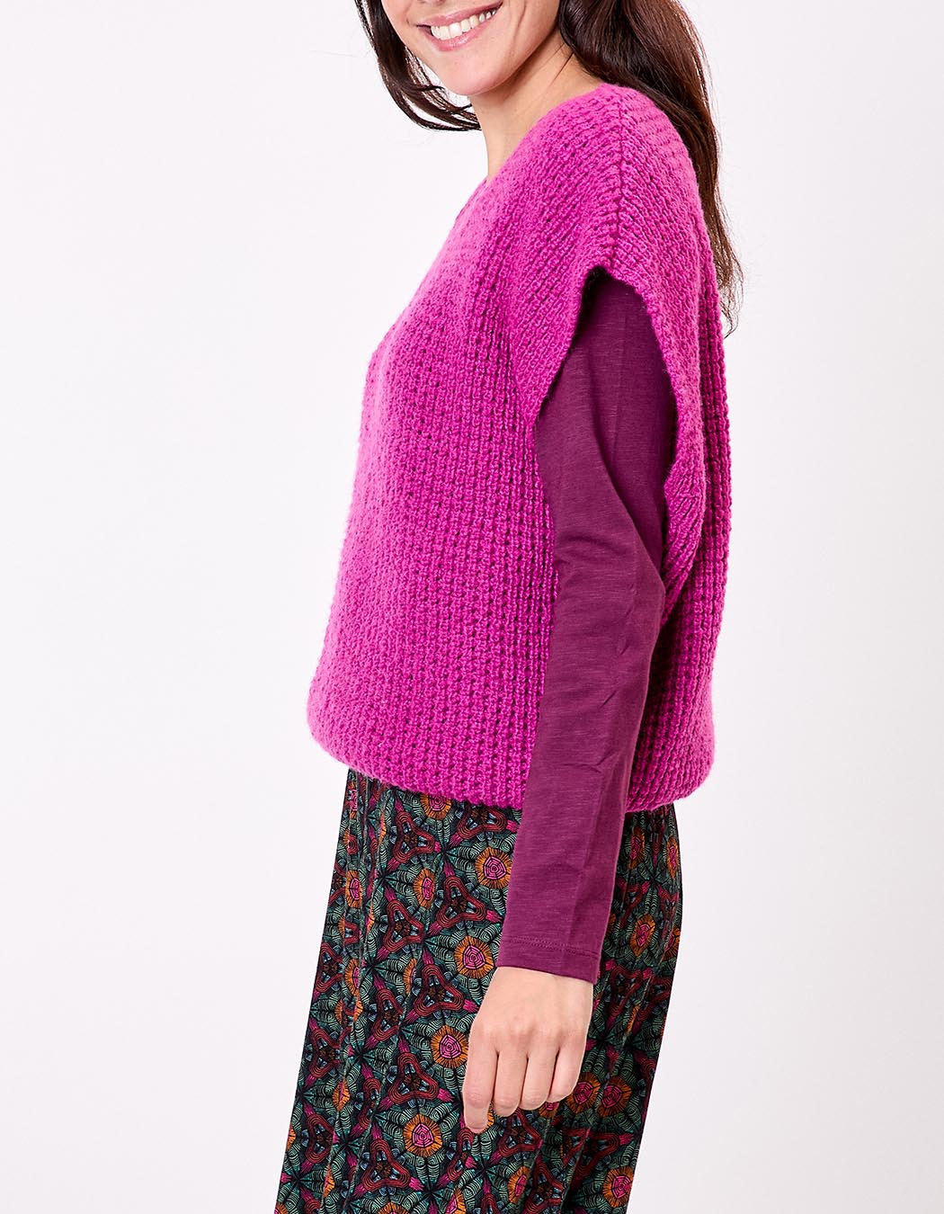 Pull sans manches maille fantaisie imprimé Princesse Nomade