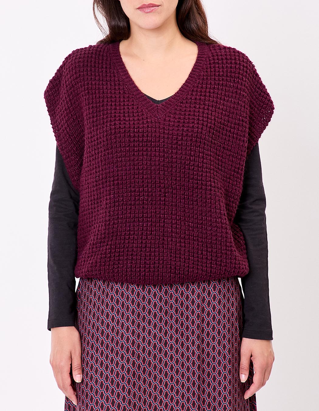 Pull sans manches maille fantaisie imprimé Princesse Nomade