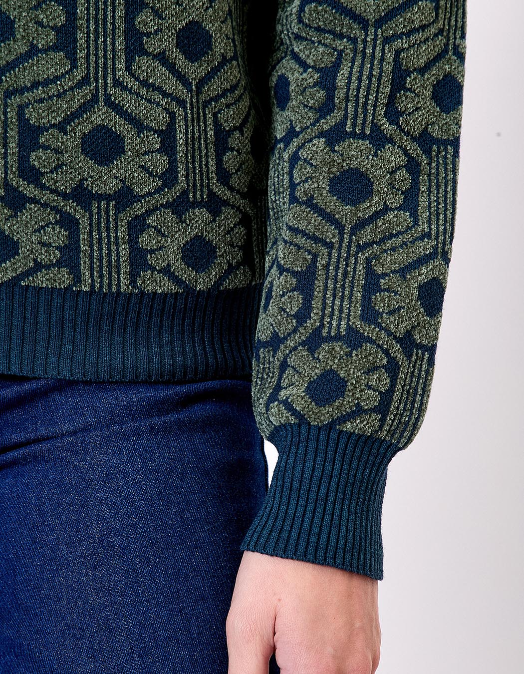Pull col V maille jacquard imprimé Princesse Nomade
