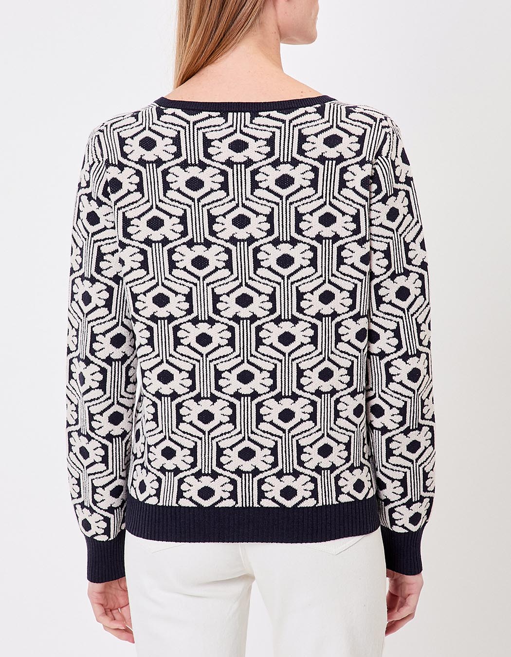Pull col V maille jacquard imprimé Princesse Nomade