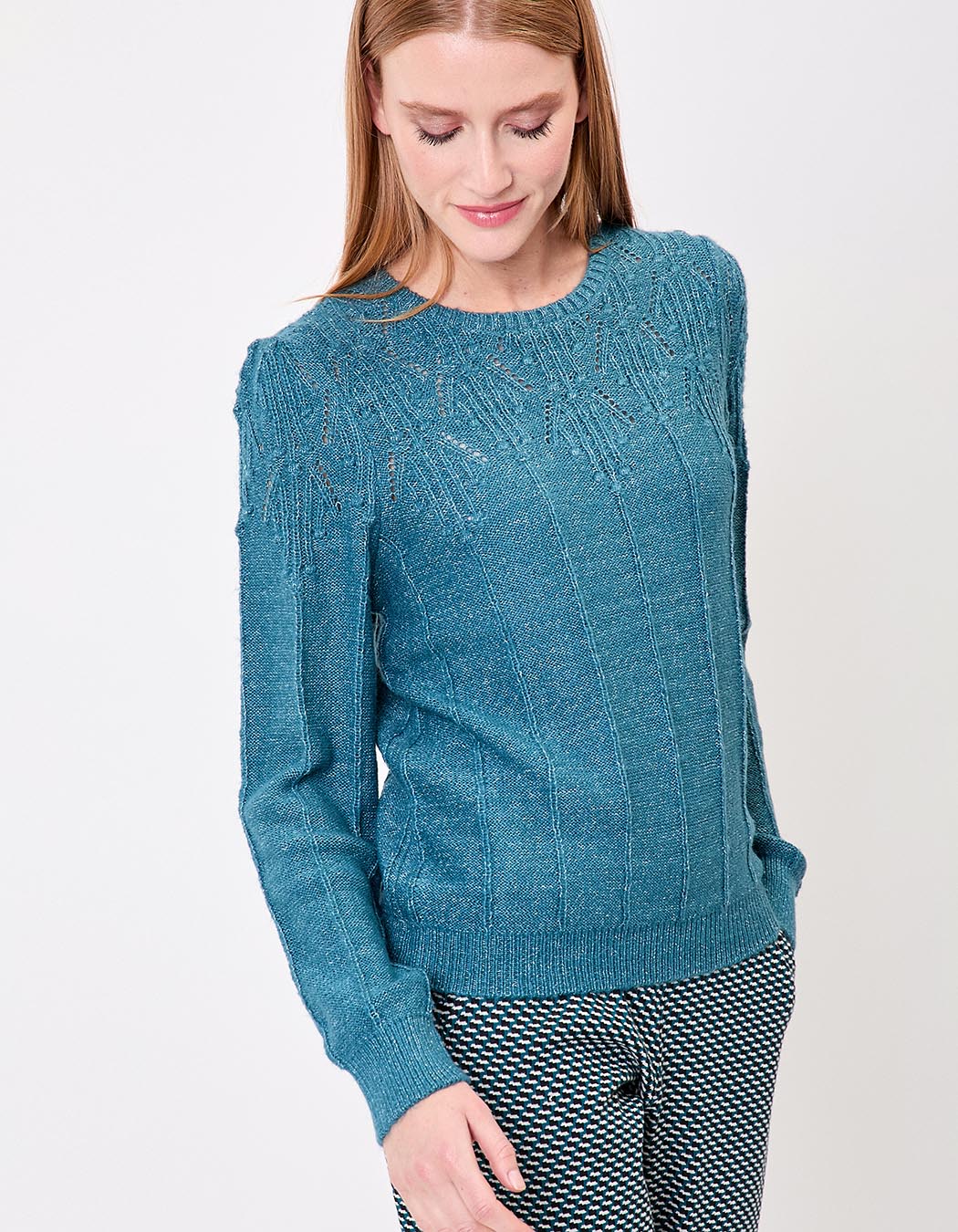 Pull maille fantaisie col rond imprimé Princesse Nomade