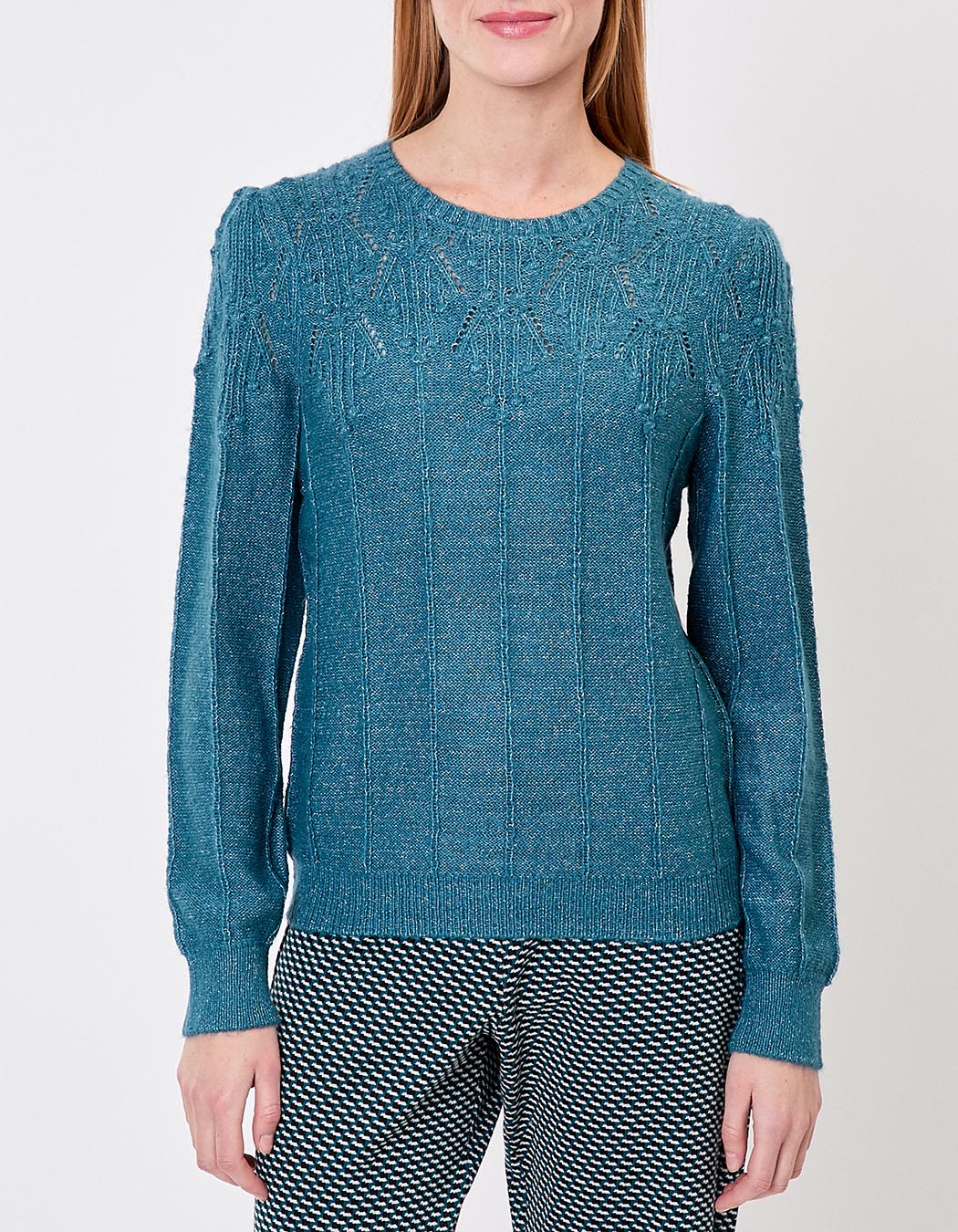 Pull maille fantaisie col rond imprimé Princesse Nomade