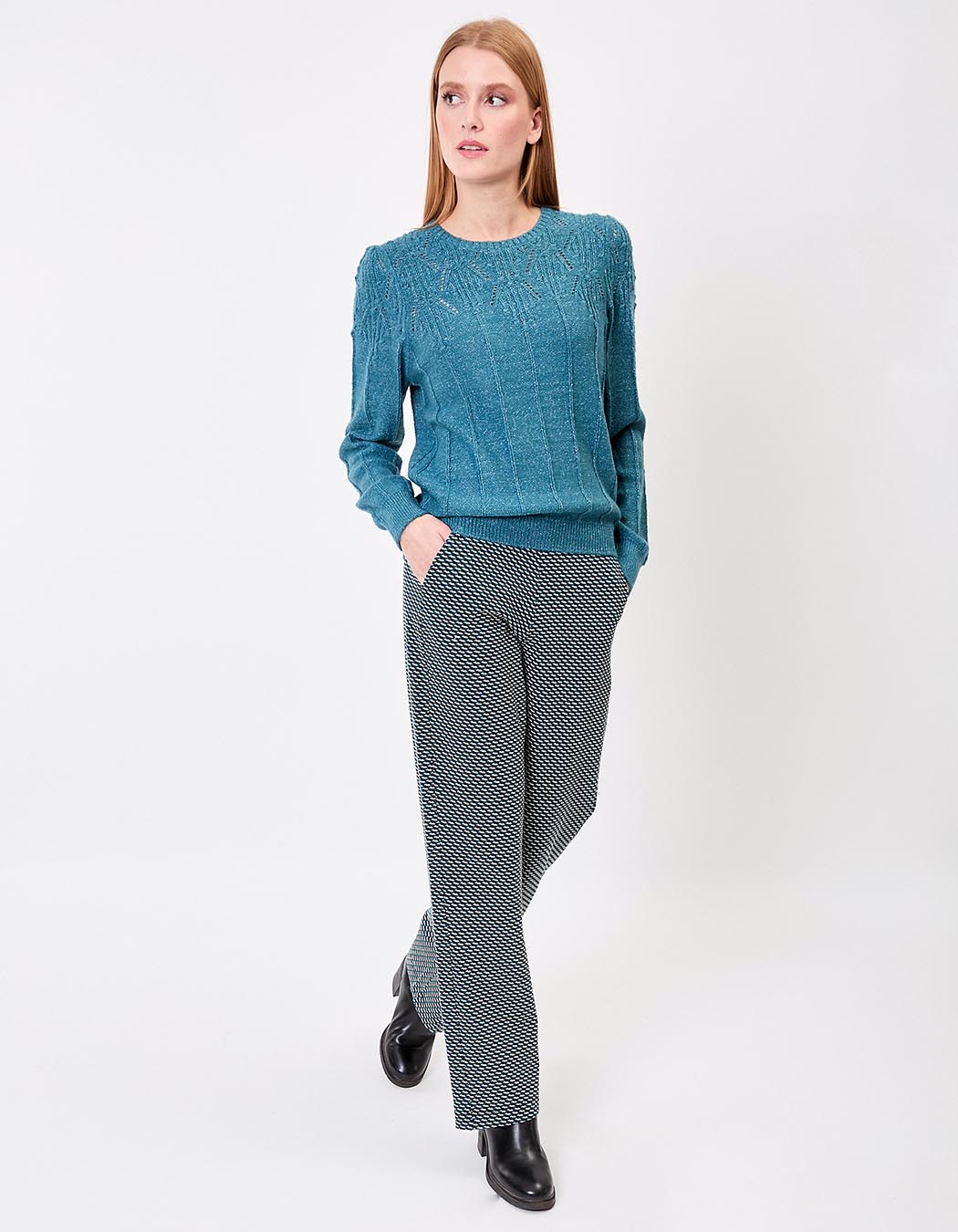 Pull maille fantaisie col rond imprimé Princesse Nomade