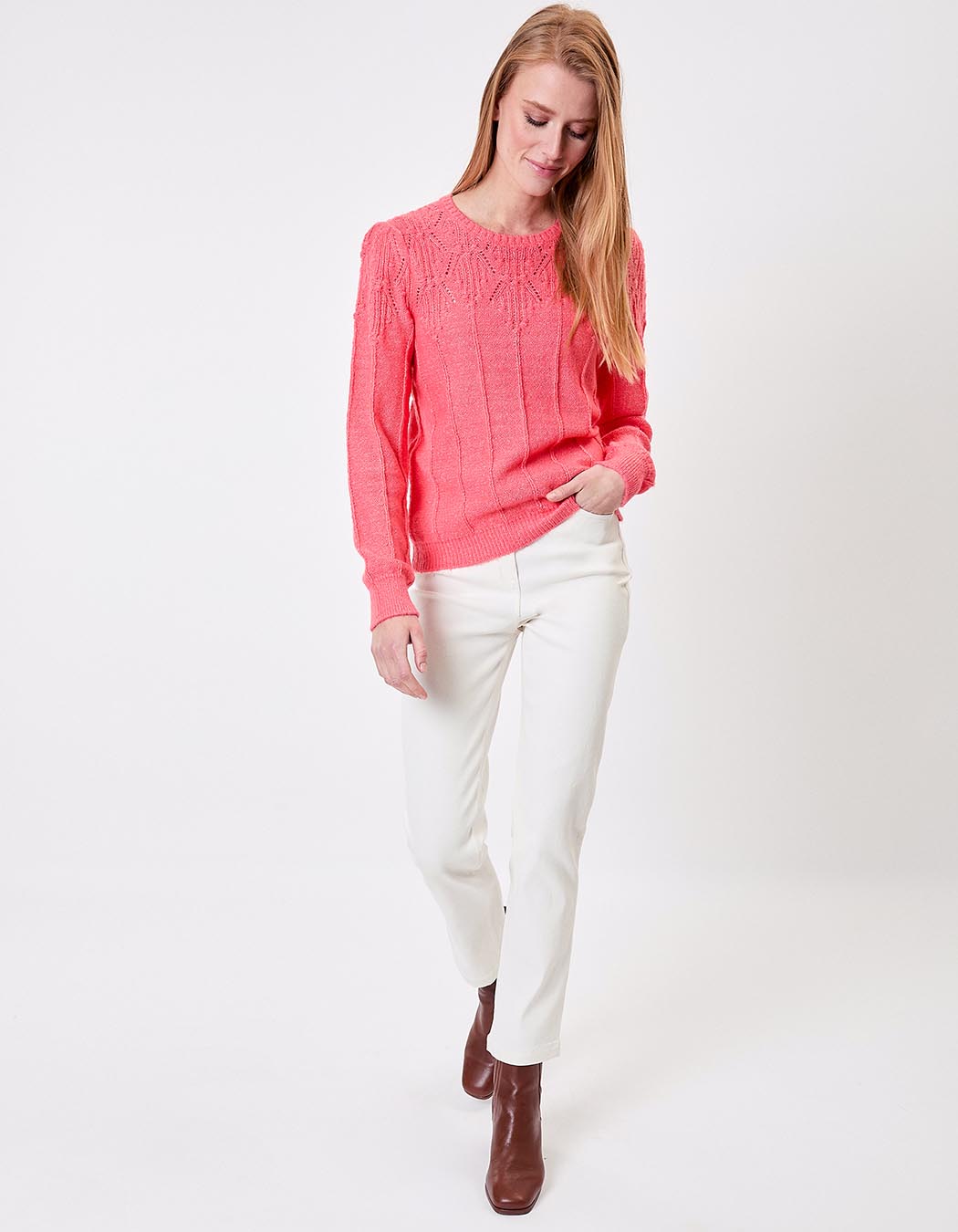 Pull maille fantaisie col rond imprimé Princesse Nomade
