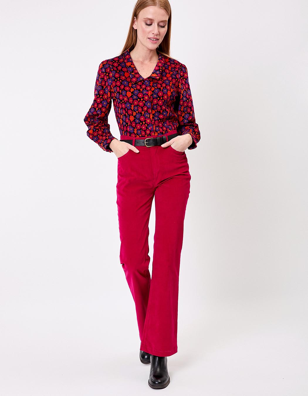 Pantalon flare velours côtelé imprimé Princesse Nomade