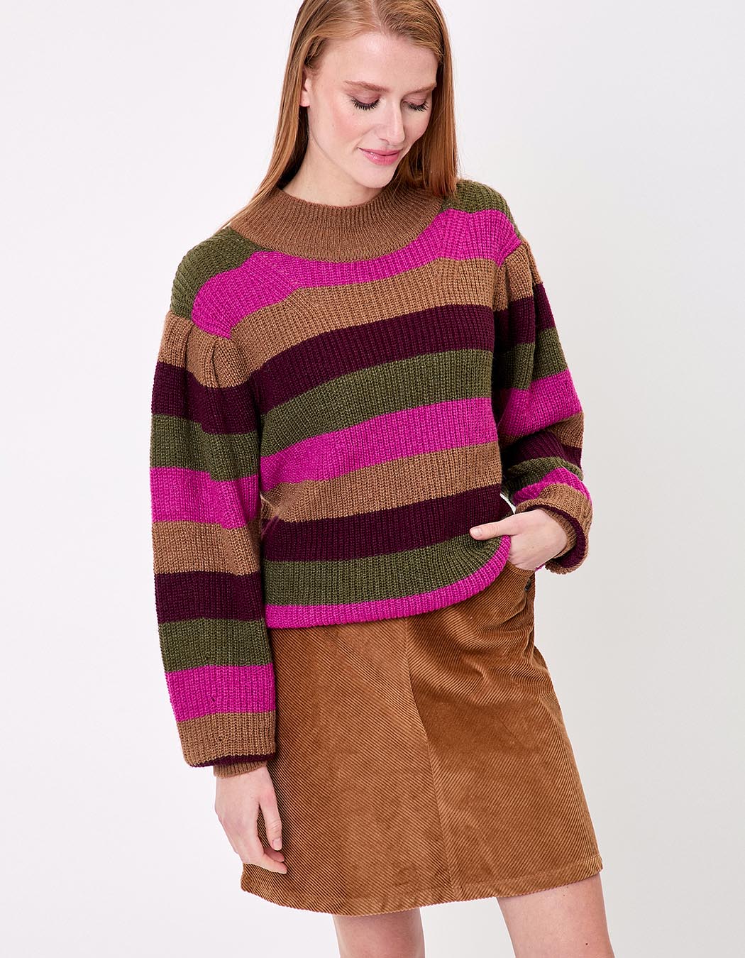 Pull col cheminée en maille à rayures imprimé Princesse Nomade