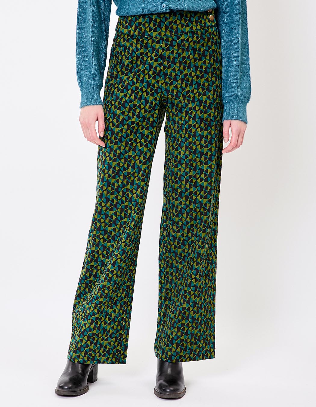Pantalon large velours côtelé imprimé Princesse Nomade