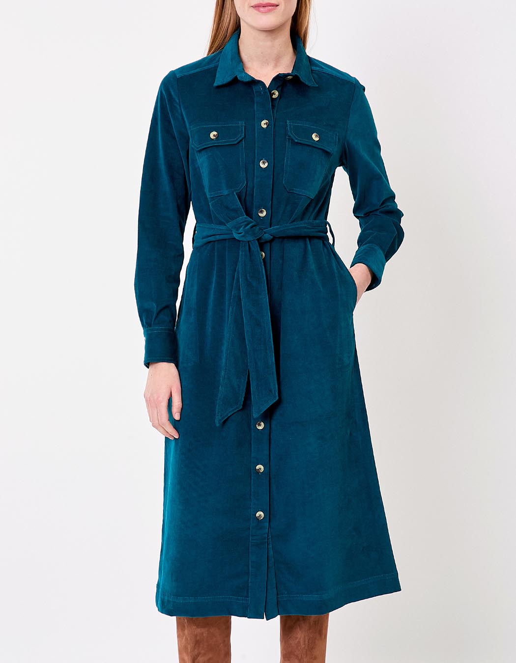 Robe midi chemisier velours stretch imprimé Princesse Nomade