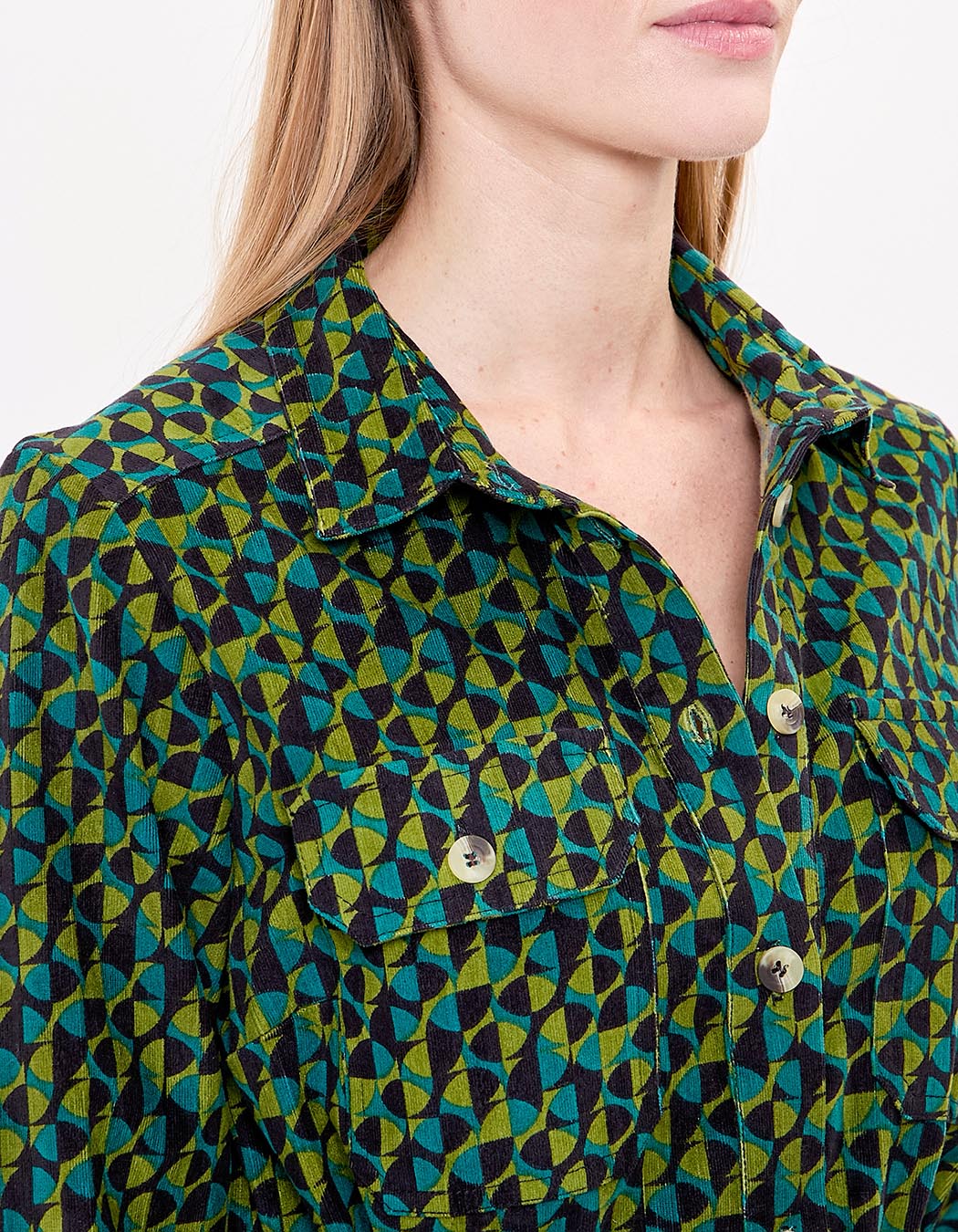 Robe midi chemisier velours côtelé imprimé Princesse Nomade