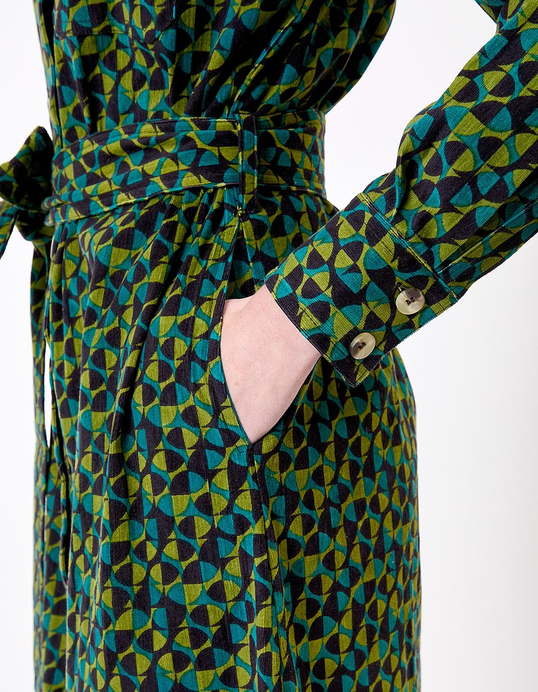 Robe midi chemisier velours côtelé imprimé Princesse Nomade
