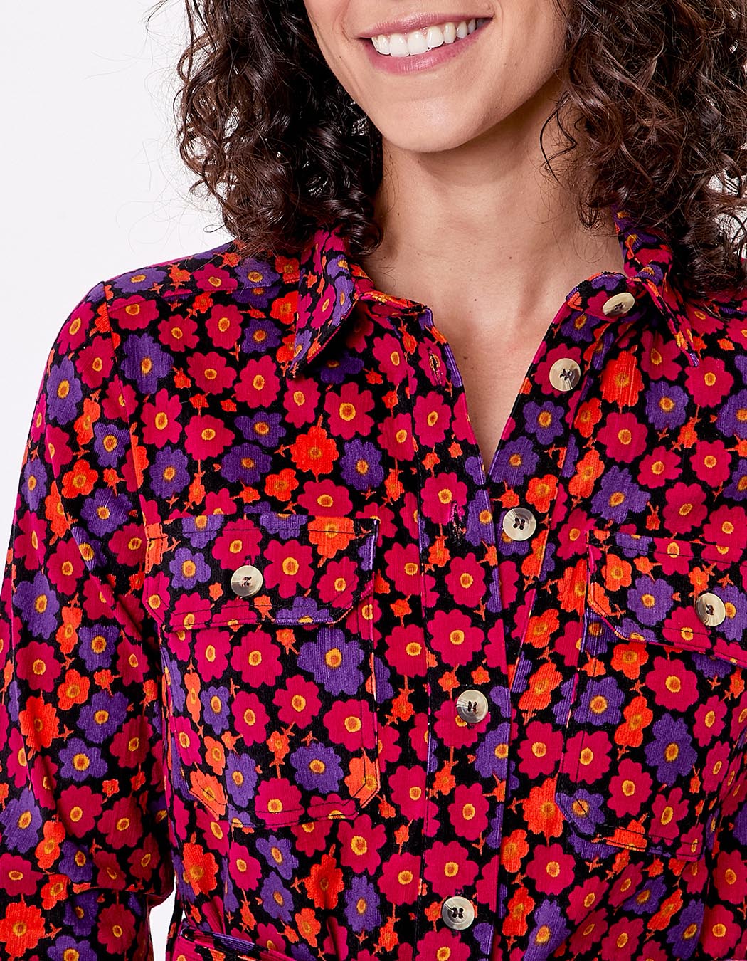 Robe midi chemisier velours côtelé imprimé Princesse Nomade