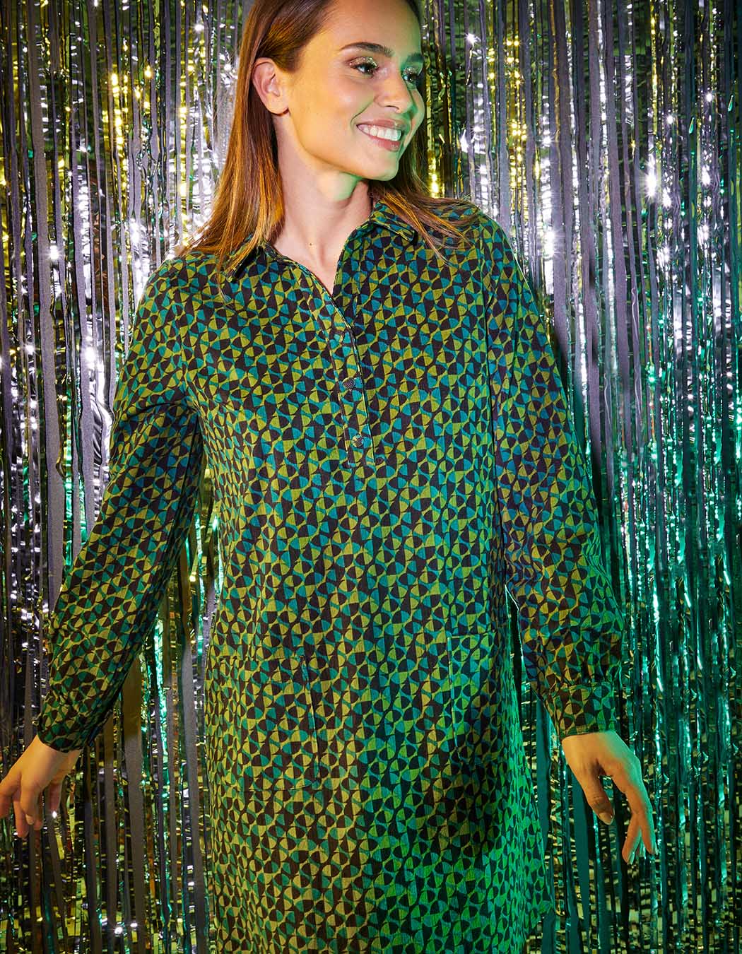 Robe droite velours côtelé imprimé Princesse Nomade