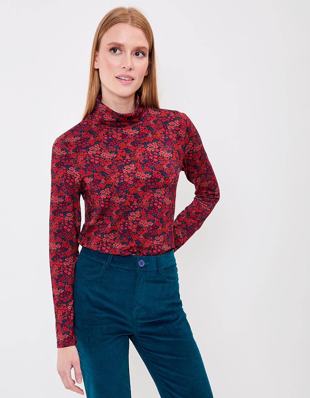 T-shirt maille fluide col roulé imprimé Princesse Nomade