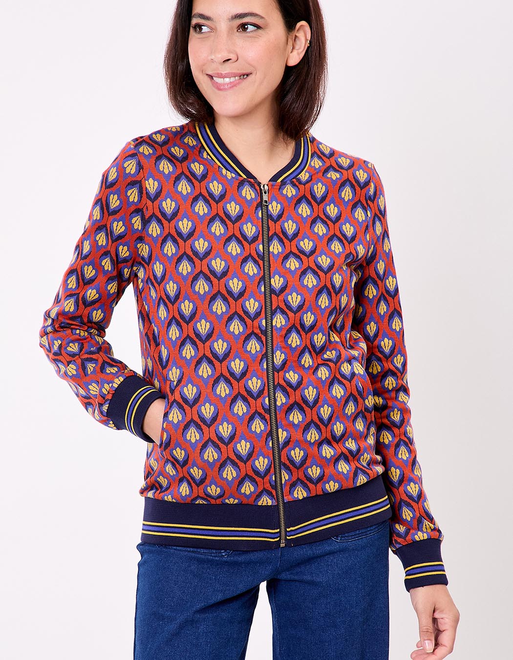 Blouson teddy maille jacquard bio imprimé Princesse Nomade