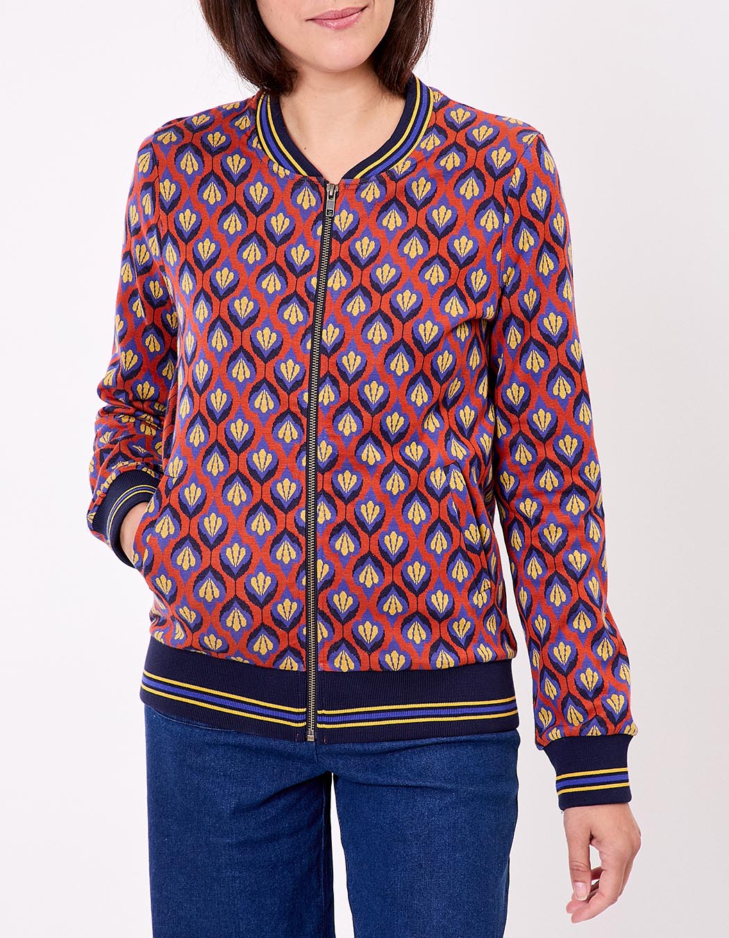 Blouson teddy maille jacquard bio imprimé Princesse Nomade