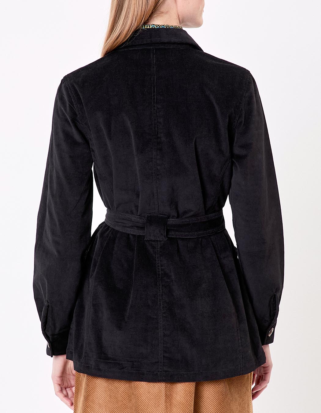 Veste mi-longue ceinturée velours côtelé imprimé Princesse Nomade