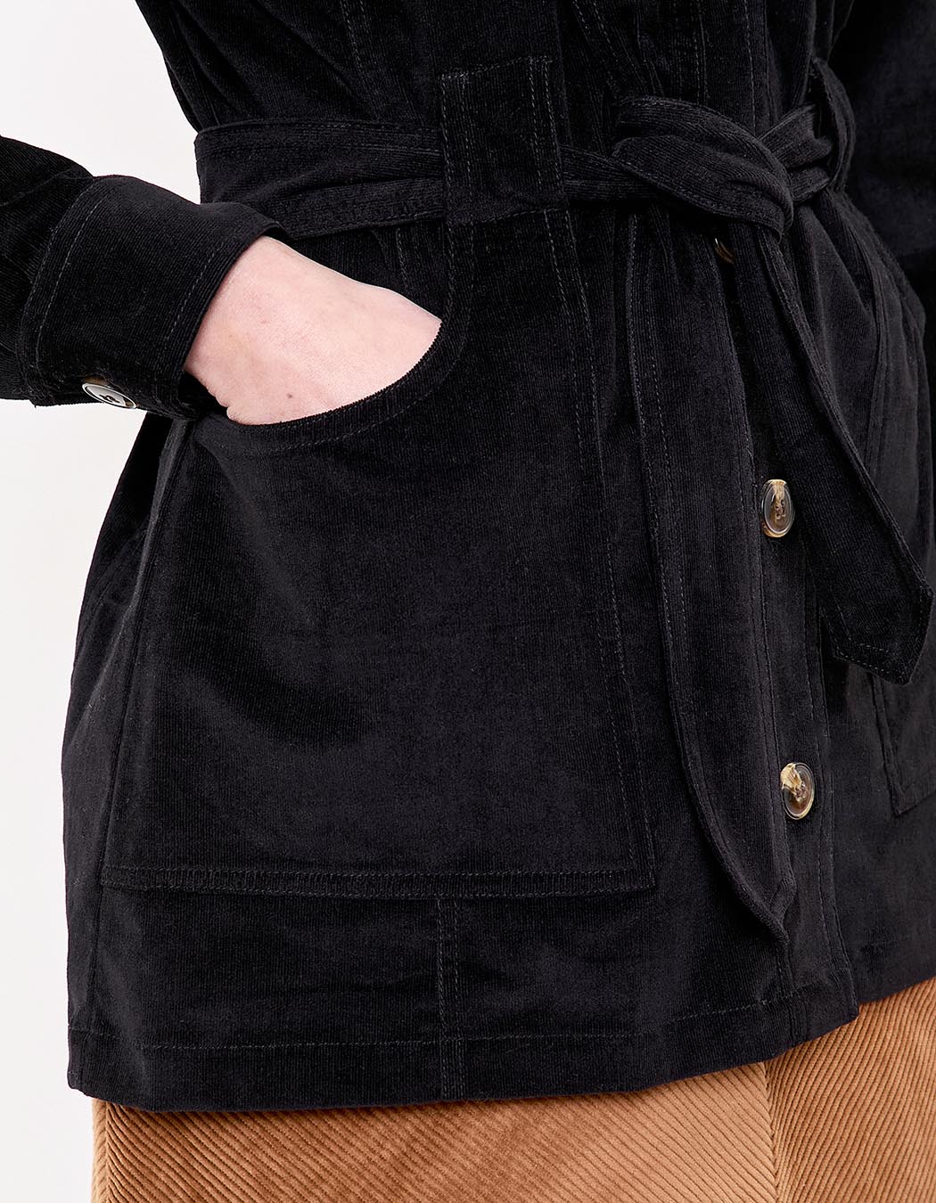 Veste mi-longue ceinturée velours côtelé imprimé Princesse Nomade