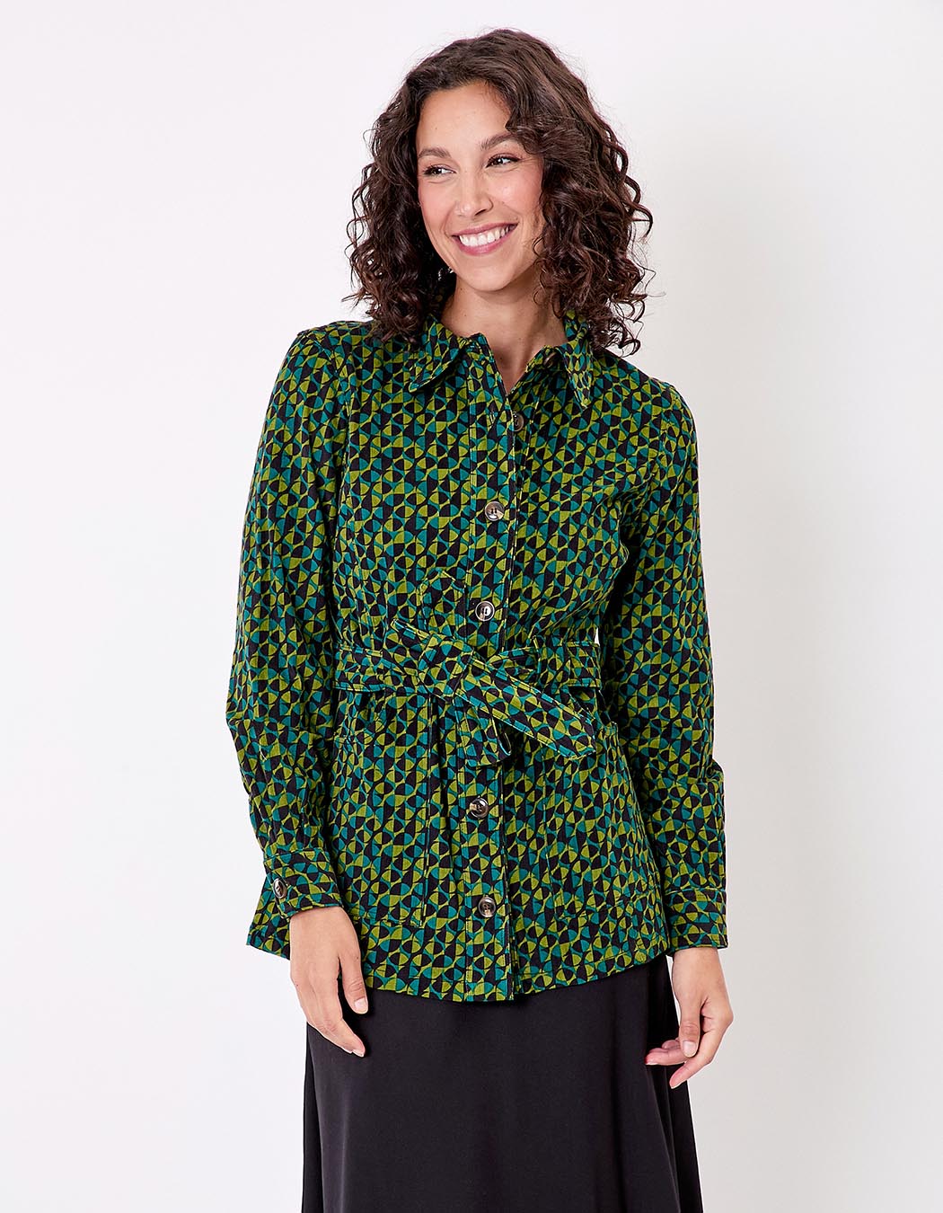Veste mi-longue ceinturée velours côtelé imprimé Princesse Nomade