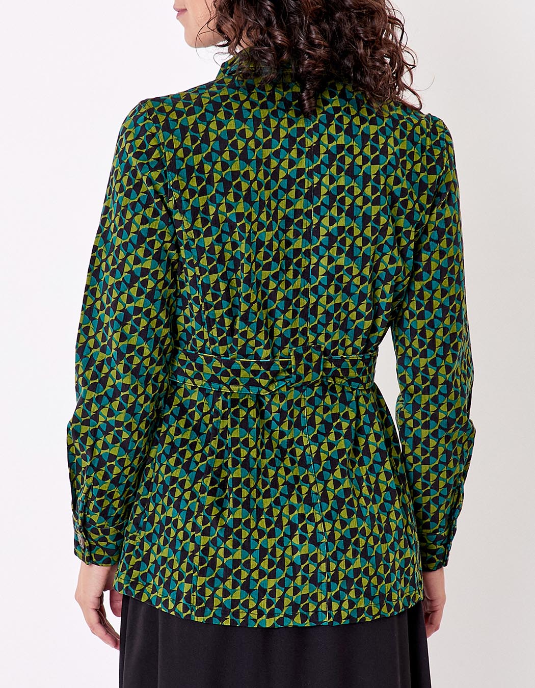 Veste mi-longue ceinturée velours côtelé imprimé Princesse Nomade