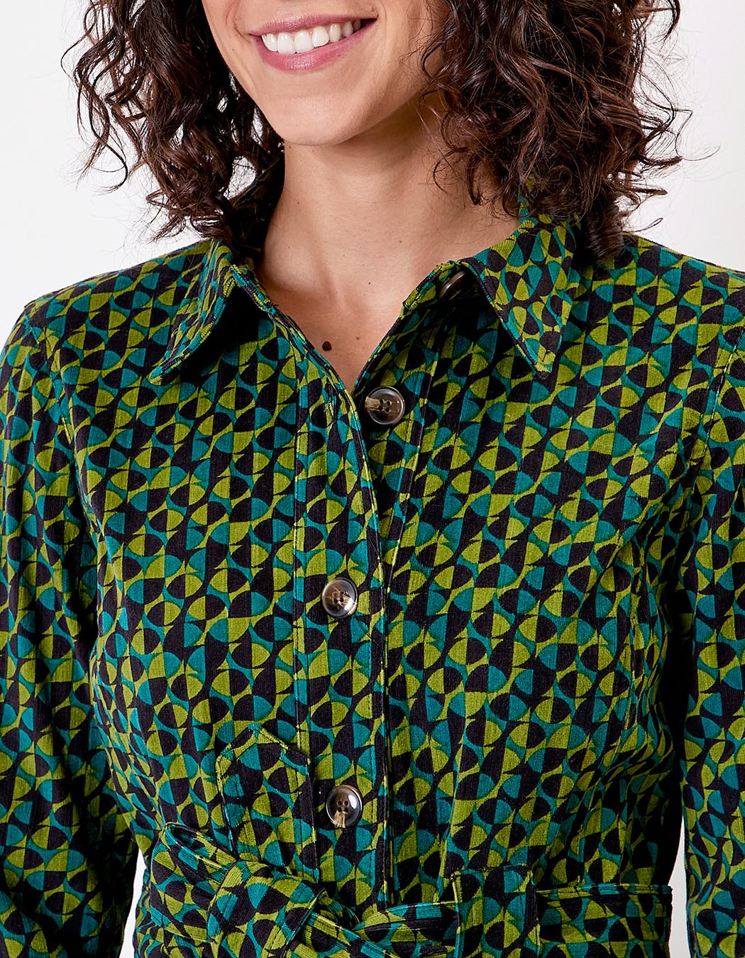 Veste mi-longue ceinturée velours côtelé imprimé Princesse Nomade