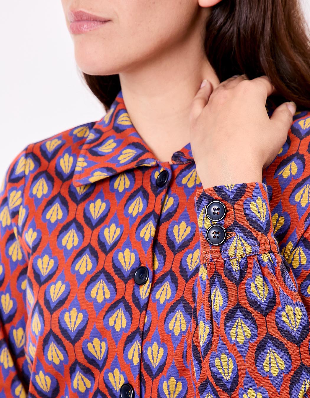 Veste courte maille jacquard bio imprimé Princesse Nomade