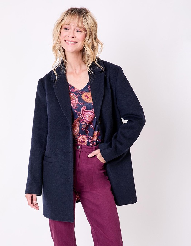 Manteau droit lainage imprim&eacute; La Fianc&eacute;e