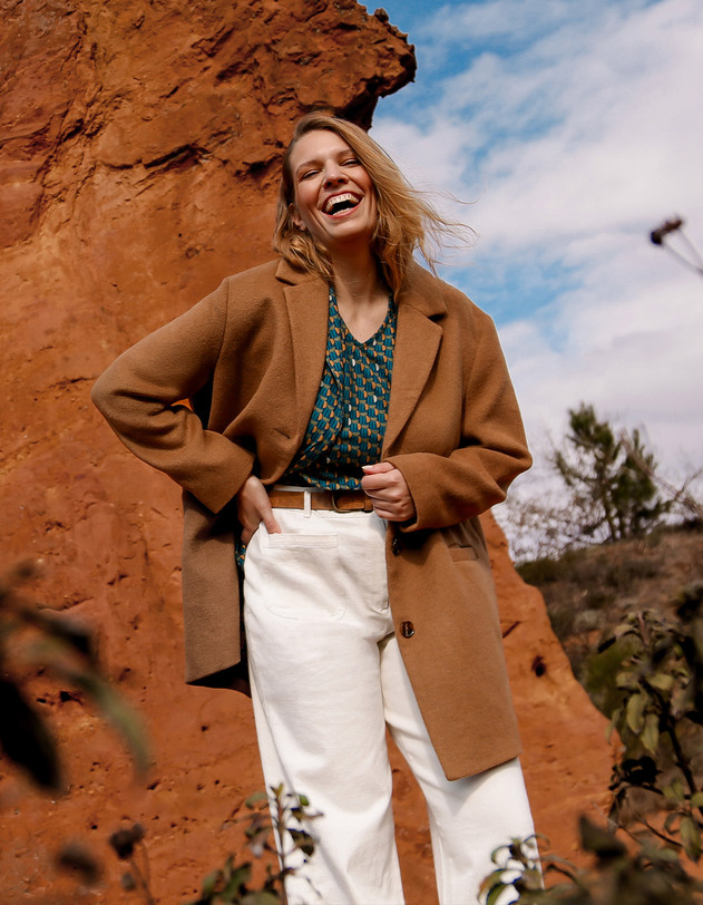 Manteau droit lainage imprim&eacute; La Fianc&eacute;e
