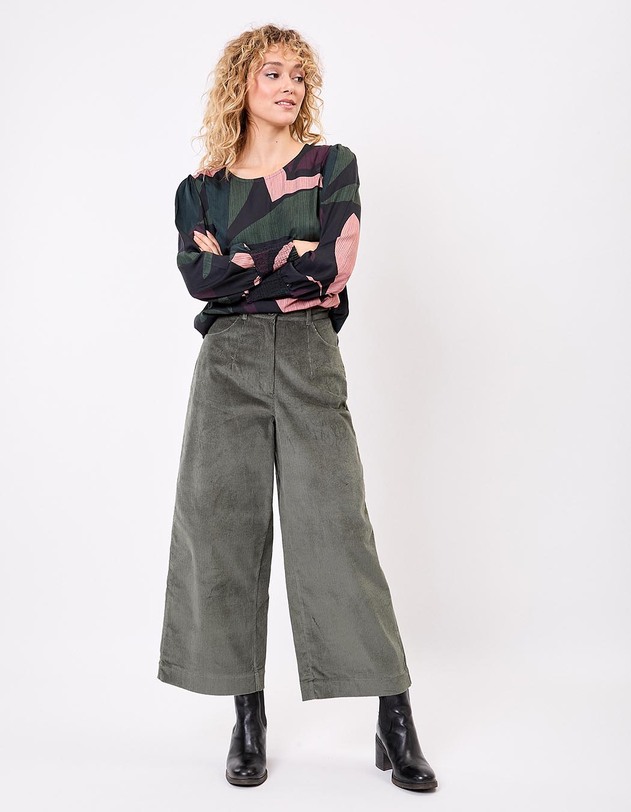 Pantalon velours large 7/8 imprim&eacute; La Fianc&eacute;e
